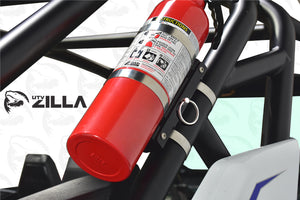 Universal UTV fire extinguisher mount made of aluminum, fits 2-inch roll bars and 3.25-inch extinguishers