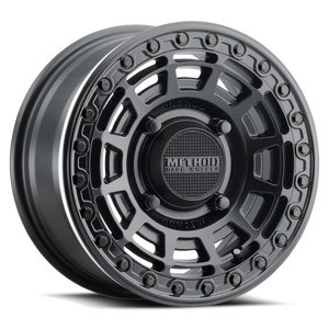 Method 415 Double Black UTV Beadlock Wheel with matte black face, gloss beadlock ring, 1600 lb rating, and aggressive multi-spoke design.