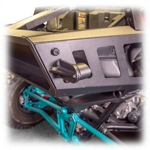 Heavy-duty jack holder kit for Polaris RZR Pro R Desert Runner Tire Carrier by DRT Motorsports, powder-coated steel mount system