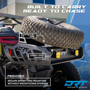 Adjustable T-handle and tapered rubber cone securing the spare on the DRT Desert Runner tire carrier