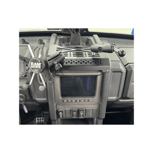 Polaris Xpedition center dash panel by AJK Offroad, showing the black body panel with mounting points and cutouts for vehicle customization.