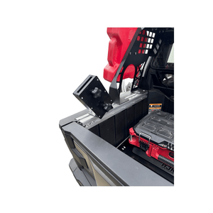 AJK Offroad Polaris Xpedition chainsaw mount for storage, showing durable metal construction and secure mounting features.