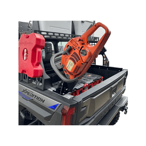 AJK Offroad Polaris Xpedition Chainsaw Mount for secure storage, shown installed on off-road vehicle.