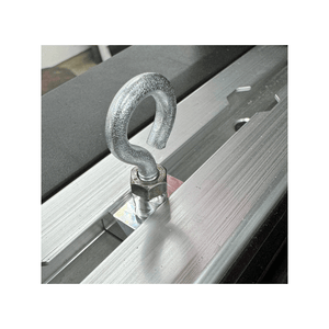 Polaris Xpedition bed rail tie-down hook by AJK Offroad, shown attached to the bed rail for securing cargo.