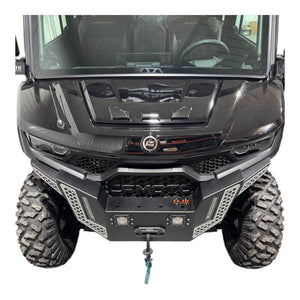 CF Moto UForce U10 heavy-duty front bumper by AJK Offroad, showcasing rugged steel construction and mounting points for off-road protection.