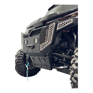 Heavy-duty front bumper for CF Moto UForce U10 by AJK Offroad, featuring rugged steel construction and mounting points.