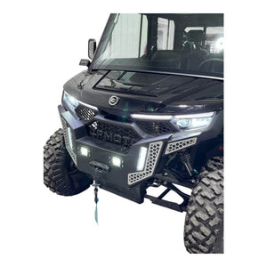 Heavy-duty front bumper for CF Moto UForce U10 by AJK Offroad, showcasing rugged steel construction and off-road protection features.