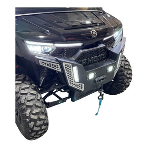 CF Moto UForce U10 heavy-duty front bumper by AJK Offroad, showcasing robust steel construction and mounting points.