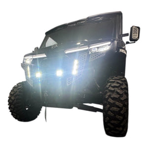 Heavy duty CF Moto UForce U10 front bumper by AJK Offroad, featuring rugged steel construction and mounting points for off-road protection.