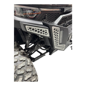 Heavy-duty front bumper for CF Moto UForce U10 by AJK Offroad, showcasing durable steel construction and mounting points.