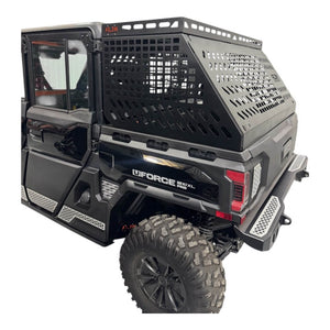 CF Moto UForce U10 tall bed rack with enclosure by AJK Offroad, featuring durable metal construction and secure mounting for utility use.