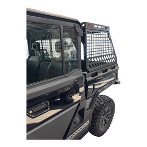 CF Moto UForce U10 tall bed rack with enclosure by AJK Offroad, showing the sturdy metal frame and protective canopy.