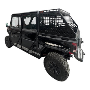 CF Moto UForce U10 tall bed rack with enclosure, AJK Offroad truck bed accessory, featuring sturdy metal construction and secure mounting.