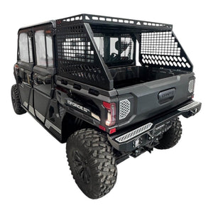 CF Moto UForce U10 tall bed rack with enclosure, offroad truck bed accessory, durable metal construction, mounted on U10 truck bed