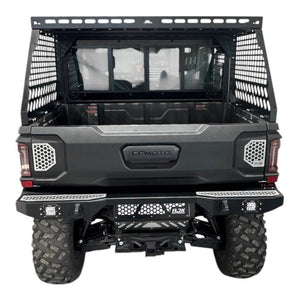 CF Moto UForce U10 tall bed rack with enclosure from AJK Offroad, featuring sturdy metal construction and secure mounting for offroad use.