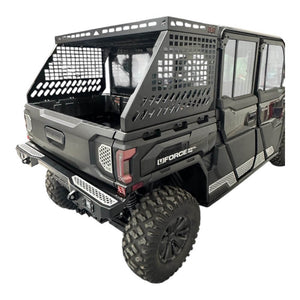 CF Moto UForce U10 tall bed rack with enclosure, AJK Offroad bed accessory mounted on the truck bed.