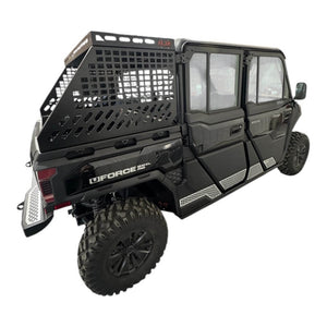 CF Moto UForce U10 tall bed rack with enclosure, durable off-road bed accessory by AJK Offroad, mounted on truck bed.