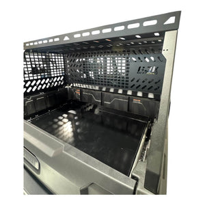 CF Moto UForce U10 tall bed rack with enclosure, off-road bed accessory by AJK Offroad, shown installed on the truck bed.