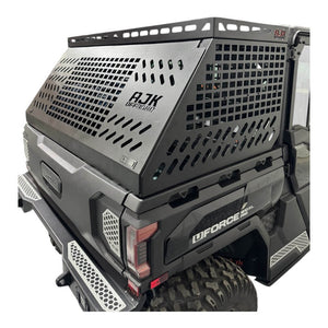CF Moto UForce U10 tall bed rack with enclosure, durable off-road bed accessory by AJK Offroad, mounted on truck bed.