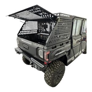 CF Moto UForce U10 tall bed rack with enclosure, AJK Offroad bed accessory for enhanced cargo capacity and protection.