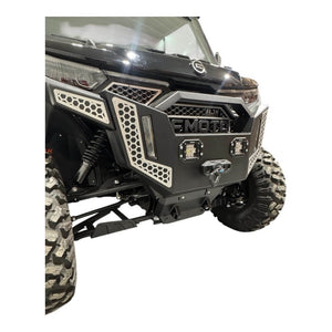 Heavy-duty CF Moto UForce U10 front bumper by AJK Offroad, showcasing durable metal construction and mounting points for off-road protection.