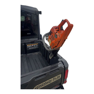 Can-Am Defender chainsaw mount LinQ nut bed-rail attachment detail, AJK Offroad