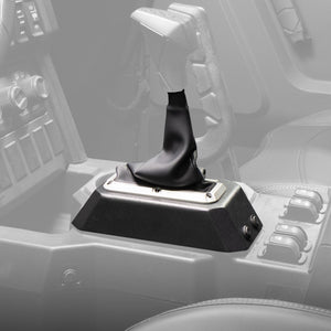 DRT Motorsports shifter boot and bezel kit installed in a 2024 Polaris XPEDITION ADV center console