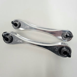HCR CNC billet fixed rear sway bar links for Can-Am X3 with uniball bearings and stainless steel misalignments, ships raw aluminum