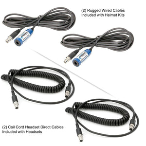 Cables included with the Rugged Radios 242 portable intercom kit for headsets, power and radio connection