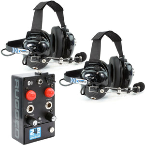 Rugged Radios 242 portable 2-person Bluetooth intercom kit with behind the head headsets and 12V power adapter
