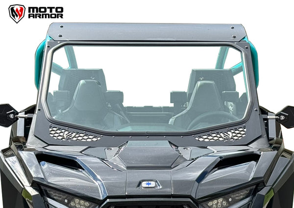 Moto Armor Full Glass Windshield for 2025+ Polaris RZR Pro R, Pro S, XP – Larger Safety Glass, Honeycomb Vents, CNC Aluminum Frame, USA Made