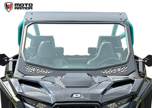 DOT-approved Moto Armor full glass windshield for 2025+ RZR Pro R, S, XP with vent flaps and manual wiper, black aluminum frame