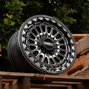 Metal FX Delta 6R Beadlock Satin Black Contrast Cut UTV wheel, additional angle