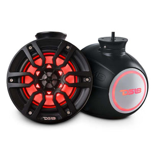 DS18 Marine And Psports Compact Towers Flat And Pole Mount 6.5in 100 Watts RMS RGB LED Lights Black