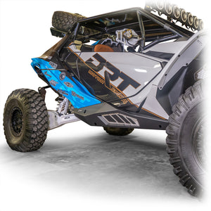 DRT Motorsports Can-Am Maverick R Rock Sliders with black finish, steel build, and anodized aluminum contrast panels for protection