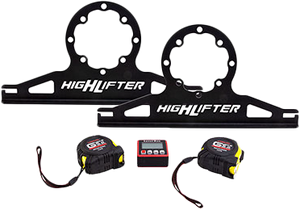 High Lifter 4-lug UTV alignment kit with two powder-coated steel hub plates, two tape measures and a magnetic digital angle finder