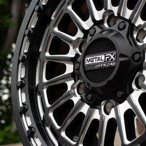 Metal FX Delta 6R Beadlock Satin Black Contrast Cut UTV wheel, finish close-up