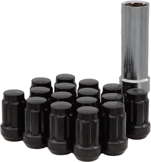16/Pk 12mmx1.25 Tapered Lug Nuts 60  Splined Black