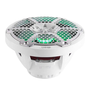 DS18 Hybrid Marine Speaker w/ Driver And RGB LEDs 8in 2-Way 350 Watts RMS 4 ohm White w/ Covers