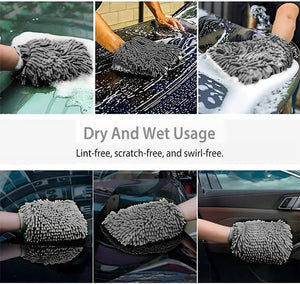 WASH&WHIPS Chenille Premium Scratch-Free Microfiber Lint-Free Blue Wash Mitt 8" x 10"in & Black Pitstop Particle Interceptor - Dunes 2 Dezert SXS