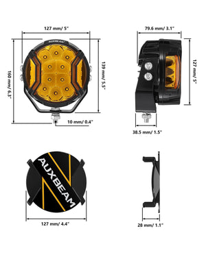 V-ULTRA Series | 5 Inch 172W LED Side Shooter Amber Pod Lights with Amber DRL - Dunes 2 Dezert SXS