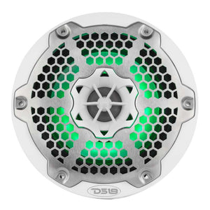 DS18 Hybrid Marine Speaker w/ Driver And RGB LEDs 6.5in 2-Way 250 Watts RMS 4 ohm White w/ Covers