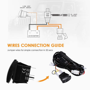 Auxbeam LED Light Bar Switch Wiring Harness Kit - Dunes 2 Dezert SXS