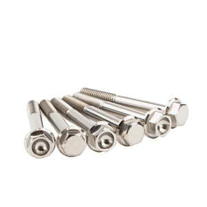RPM Titanium Clutch Cover Bolts for Polaris RZR P90X. Set of 6 M6x1.0x50mm hex flange bolts. Lightweight, strong, and corrosion-resistant.