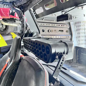 S&B Particle Separator installed on a Can-Am Commander roll bar, rear three-quarter view