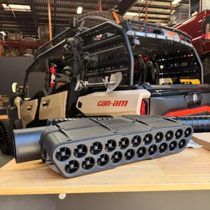 S&B Filters Particle Separator for the Can-Am Commander, laid out with mounting clamps and ducting