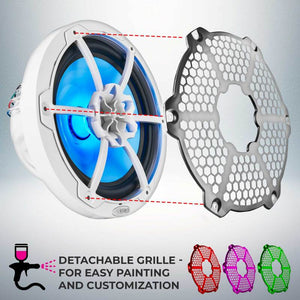 DS18 NXL-M Series Speaker w/ RGB LED Lights 8in 2-Way 125 Watts RMS 4 ohm White w/ Cover