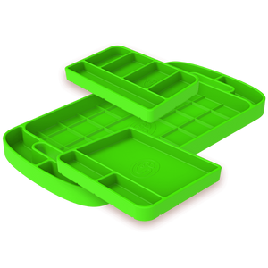 S&B silicone tool tray set in lime green, three sizes shown together