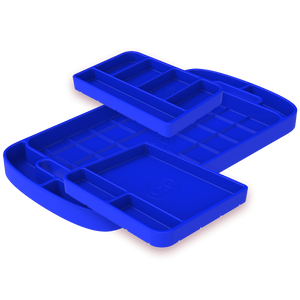 S&B silicone tool tray set in blue, three sizes shown together