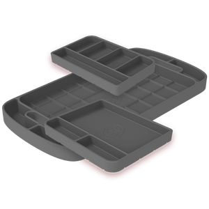 S&B silicone tool tray set in charcoal, three sizes shown together